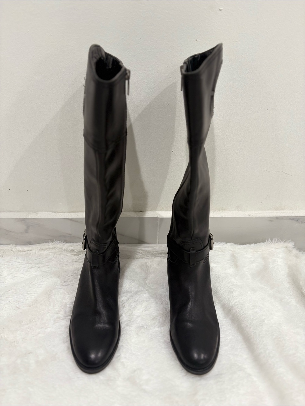 Vince Camuto Black Knee-High Riding Boots with Buckle - Picture 2 of 6